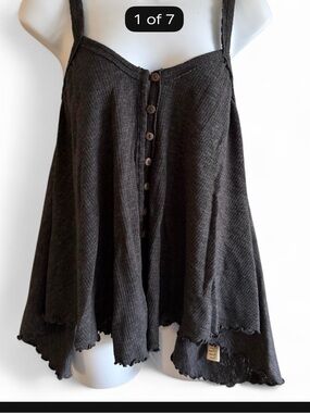 We The Free Dark Gray Asymmetrical Button-Front top